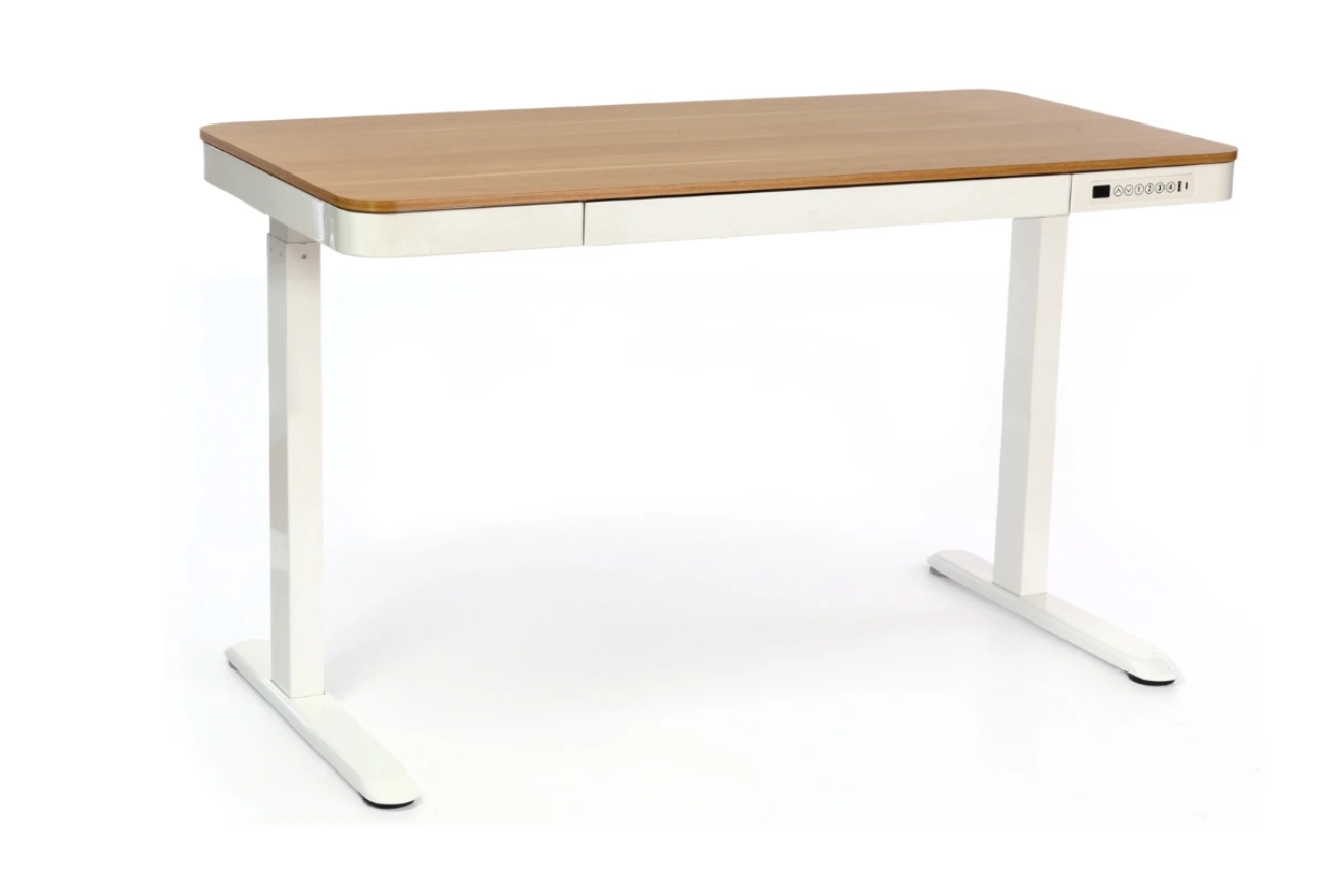 Výškově nastavitelný stůl OfficeTech 3, 120 x 60 cm, bílá / dub