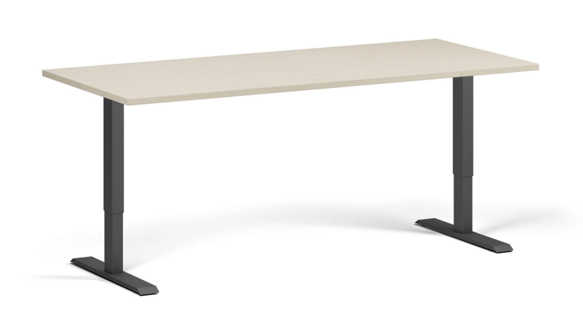 Výškově nastavitelný stůl, 180x80 cm, 1 motor, černá podnož, bříza